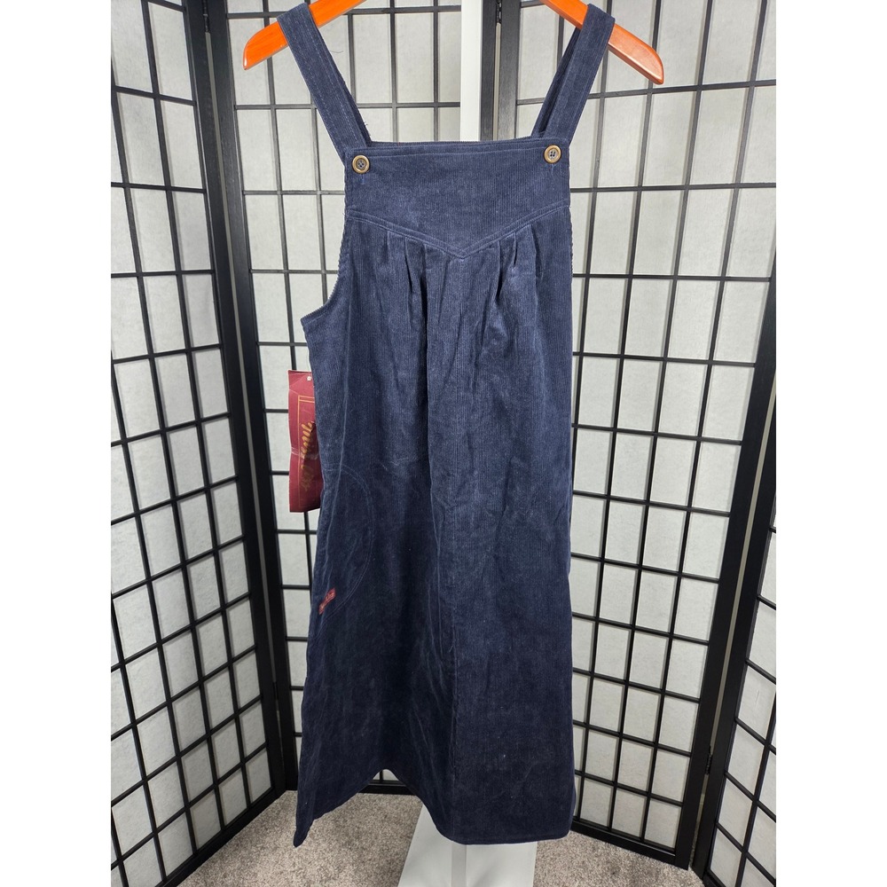 Vintage 70s Mizz Lizz Navy Corduroy Jumper Dress Pinafore Deadstock Juniors 9/10